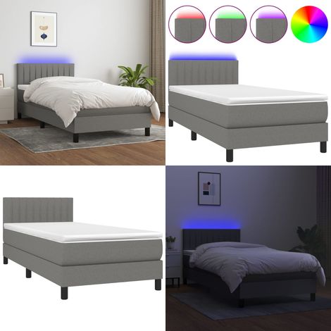 Sommier à lattes de lit avec matelas et LED Gris foncé 90x190cm - Sommier Tapissier - Lit Avec Led - Matelas À Ressorts Ensachés - Tête De Lit Réglable - Éclairage LED - Home & Living (1/5)