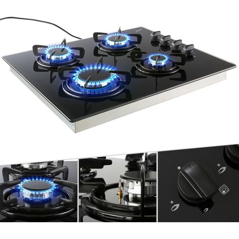 AREBOS Gas hob 4 burners, 60cm, glass ceramic surface, suitable for natural & propane gas (1/5)