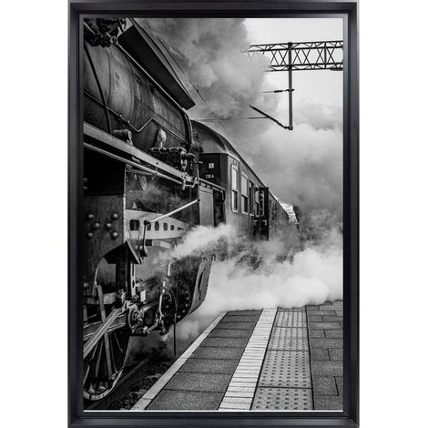 Tableau mural encadré train vapeur industriel 40x60 cm - Tableau Mural Décoratif - Image Encadrée Imprimée en HD - Impression 40x60 cm sur Fibres de Bois FSC - Finition Mate - Fabriqué en France (1/5)