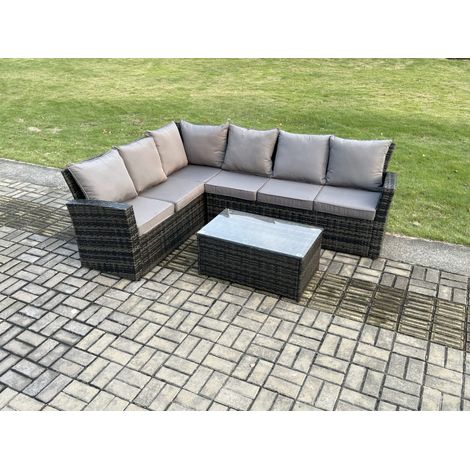 Fimous 6 places Dos haut Ensemble de meubles de jardin en rotin  avec Table basse rectangulaire (1/4)
