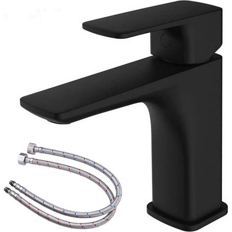 Grifo para fregadero con rociador antisalpicaduras, color negro, con manguera de entrada de agua de 60 cm (1/5)