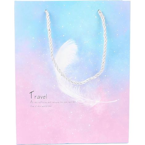 Sac cadeau en papier à motif de plumes bleues, 24 x 19,5 x 10 cm, idéal pour Noël, les anniversaires, la Saint-Valentin, le Nouvel An et la Fête du Travail. (1/4)