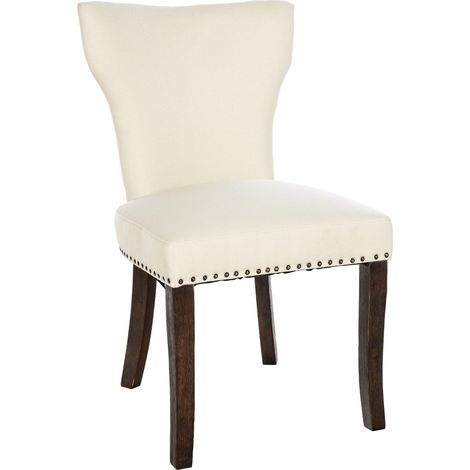 Chaise de salle à manger x1 boutons décoratifs en tissu crème et pieds en bois marron foncé 100002171 (1/5)