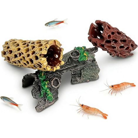 cachette crevette aquarium décoration simulation aquarium-grotte grotte résine décor tronc bois abri naturel nano aquarium eau douce eau mer poisson crevettes crabes