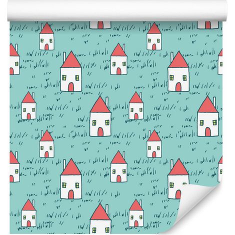 Papel pintado Casas con techos rojos para salón y dormitorio 50x1000 cm (1/5)