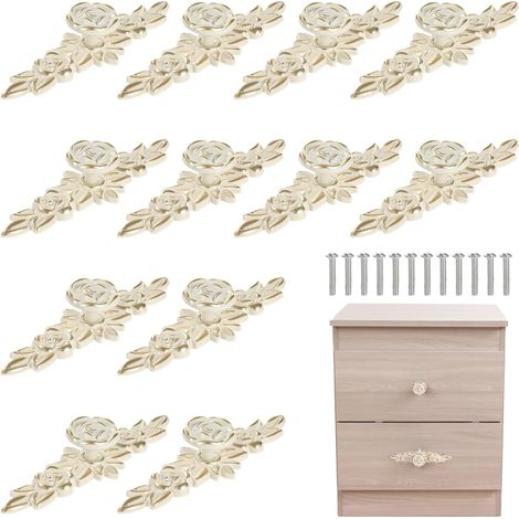 Ensemble de 12 boutons tiroir décoratifs en forme rose, alliage (1/5)