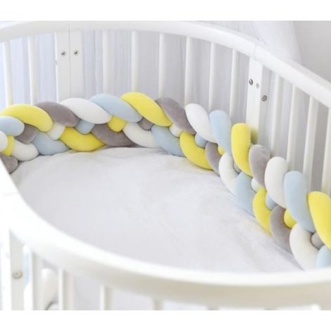 2.2 M Tour de lit coussin Serpent Coussin Tressé pare-chocs Velours Protection bébé 100% Fait à Main Jaune+Blanc+Gris+Bleu