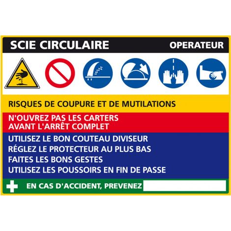 Panneau Fiche de Poste Scie Circulaire (C1122) - Adhésif - 300 x 210 mm
