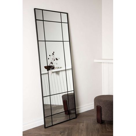 Ebuy24 – Miroir sur pied noir 180x60cm – Verre trempé – Design moderne pour salon et chambre – Résistant aux chocs