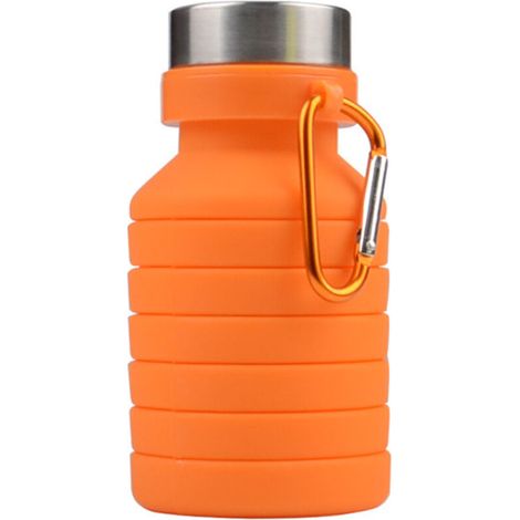 Bouteille d'eau pliable en silicone réutilisable pour voyage, gym, camping, randonnée, portable, anti-fuite, pour le sport, orange (1/5)