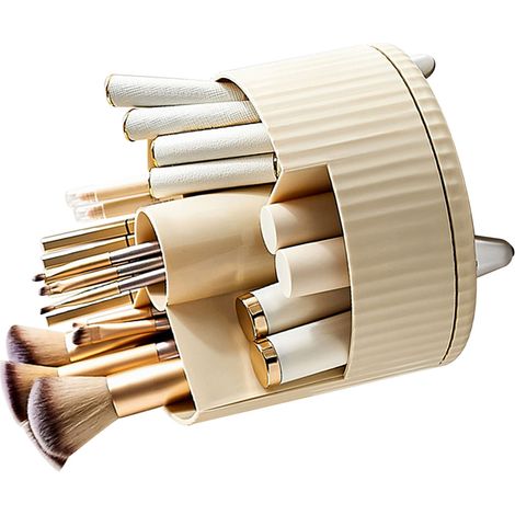 Porte-pinceaux de maquillage rotatif à 360° avec gobelet de rangement pour cosmétiques, idéal pour la coiffeuse, les petits flacons de parfum, les rouges à lèvres et les crèmes.