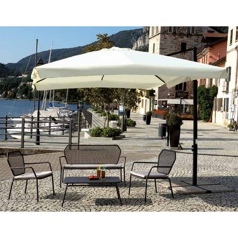 Sonnenschirm in Ecru mit seitlichem Mast in Anthrazit und Kurbel 300 x 300 cm MALIGI HOME MG/AMBRATA Ecrù (1/2)