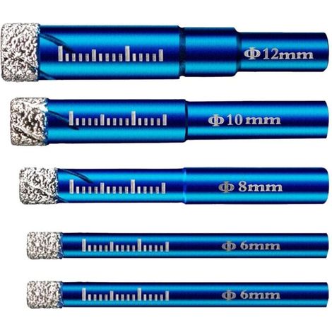 6 forets à diamant de 6 à 12 mm avec tiges triangulaires à tige droite naturelle, adaptés à la coupe de carreaux et de verre (1/3)