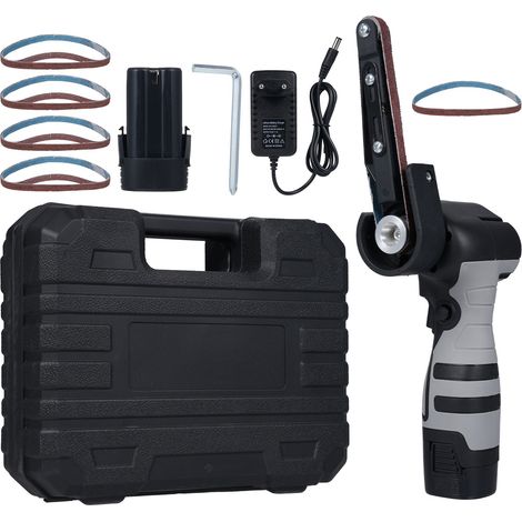 Mini ponceuse à bande électrique, meuleuse d'angle, Machine à sable, polisseuse de tuyaux avec vitesse variable de 6500 tr/min et 10 bandes abrasives pour bois, métal et plastique