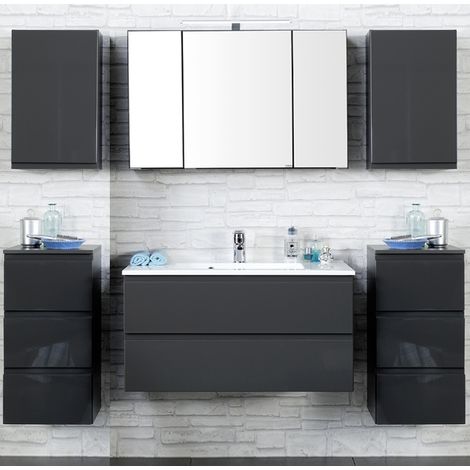 Badmöbel Set COMO-03, 6-teilig, Hochglanz grau, 100cm Waschtisch (1/5)