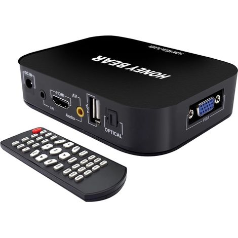 Honey Bear 1080p HD TV Mini Media Player - MKV - Lit Tous Les Fichiers De Disques Durs USB/Flash Drives/Cartes Mémoire - HDMI et Câbles AV Inclus (1/5)
