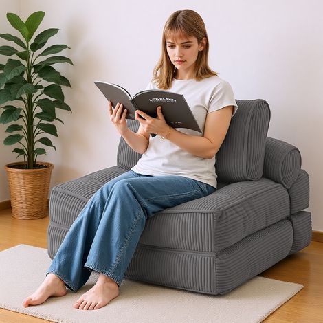 Sofá cama plegable convertible 4 en 1 - Sillón, sofá cama convertible de una plaza, ideal para espacios pequeños, sala de estar o dormitorio (gris) (1/5)