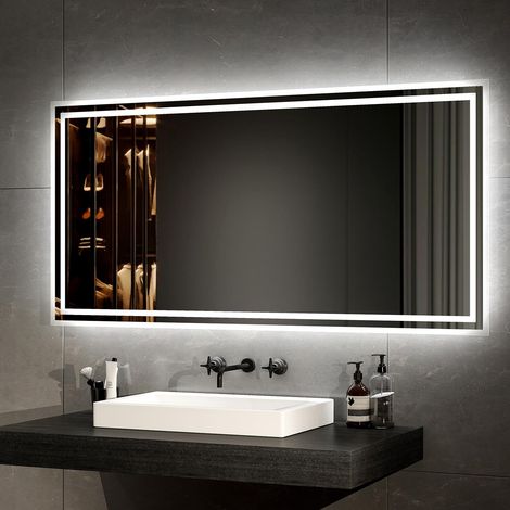 Miroir de Salle de Bain à LED avec éclairage - 120 x 60 cm - Lumière Blanche Chaude et lumière Blanche Froide - avec Bouton Anti-buée et Bouton (1/5)