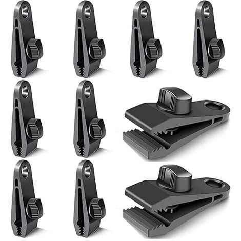 10 Pièces Clips de Bache, Pièces de Fixation de Bache, Crochets de Bache, Clips de Tente de Camping Coupe-Vent, Accessoires de Clip Coupe-Vent Résistant au Soleil (Noir) (1/4)