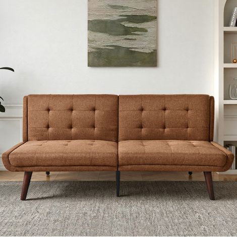 Sofá Adulto 146 Cm Lino Marrón 3-en-1, Respaldo 5 Posiciones, Asiento Alta Densidad, Patas Metal (1/5)