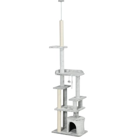 Albero Tiragraffi a Soffitto 60x40x225-255 cm con Piattaforme e Casetta Grigio (1/5)