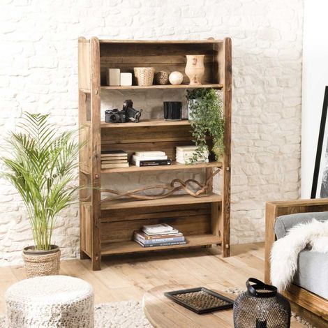 SANDY - Étagère marron 5 niveaux bois Pin recyclé (1/5)