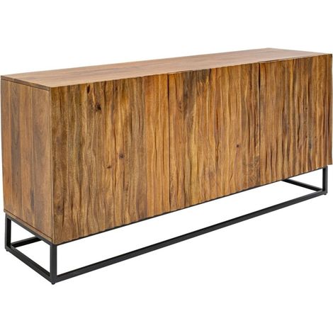 Buffet ORKAN 160 cm en bois massif de manguier sculpté – 3 portes et piètement noir (1/5)