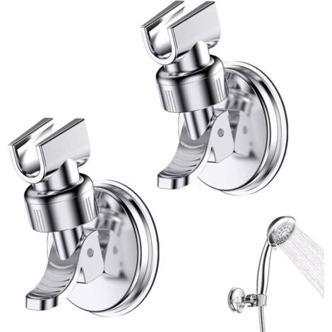 2 Pièces Support Douchette Ventouse, Support de Douche à Rotation 360 °, Support de pomme de douche réglable amovible, Convient pour la salle de bain de l'hôtel, pas besoin de percer (Argent)