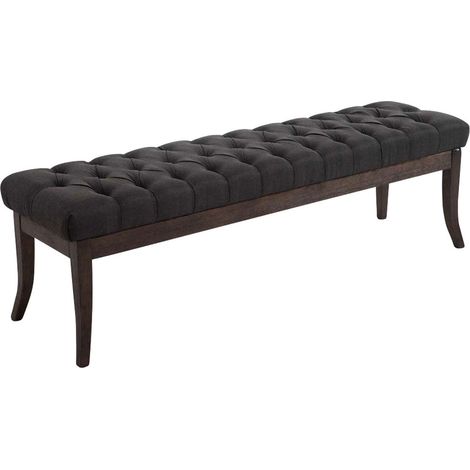 Panca design Chesterfield cm 150 con cuciture decorative tessuto grigio scuro base legno scuro 100003688