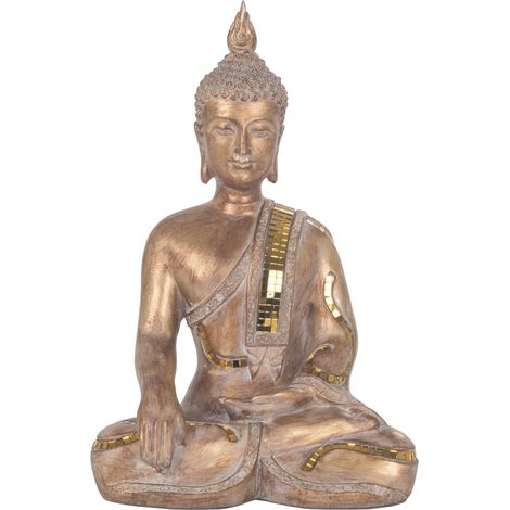 Goldene orientalische Buddha-Figur, dekoratives Kunstharz, Feng Shui Zen-Stil, für Heim- und Bürodekoration