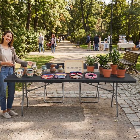 Folding Garden Table 244x75 cm, Black, Seats 10, Portable (1/4)