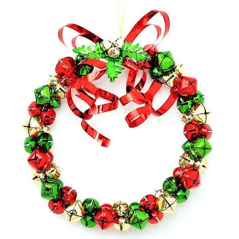 Couronne de Noël créative en fer forgé avec pendentif clochette (grand rouge vert or) bd (1/5)