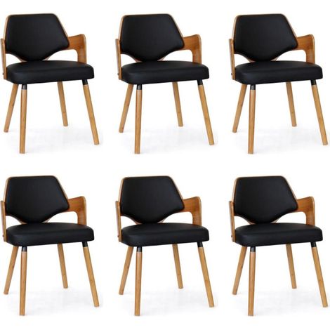 Lot de 6 Chaises Design "Aley" 72cm Noir & Naturel (1/2)