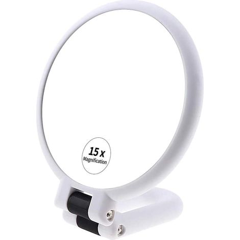 Miroir de poche grossissant 15x, miroir de voyage pliable, miroir de maquillage double face sur pied avec grossissement 1/15x (1/5)
