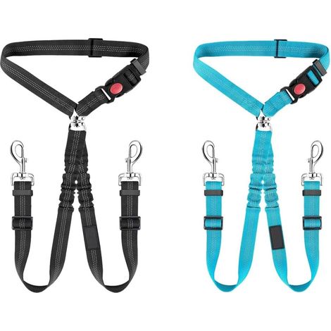 Ceinture Chien Voiture Ceinture de Sécurité pour Chien avec Longueur Réglable 2 en 1 avec Absorption des Chocs et Mousqueton pour Tous Les Chiens et Chats (Noir + Bleu) (1/5)