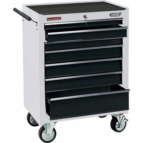 Draper 26-Inch White 7-Drawer Roller Cabinet with Locking Wheels and Heavy-Duty Steel Construction (1/2)