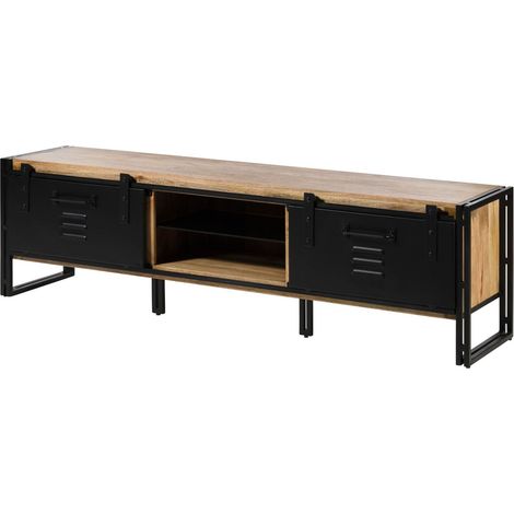 TV-Board Mango 200x45x55 natur klar lackiert / Metall schwarz BLACKBURN 101