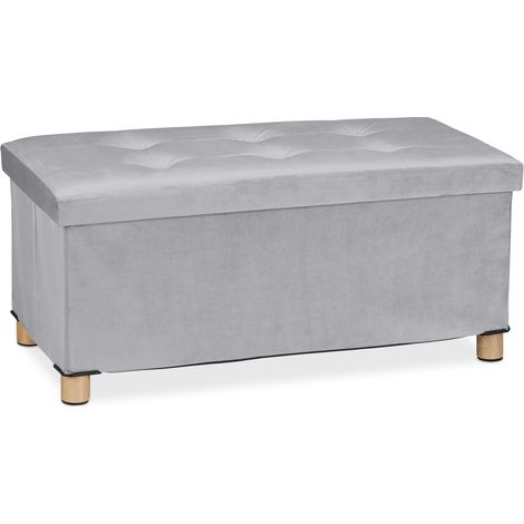 Panca contenitore in velluto trapuntato 34 x 76 x 38 cm spazio portaoggetti versatile stile moderno in velluto grigio 130010924