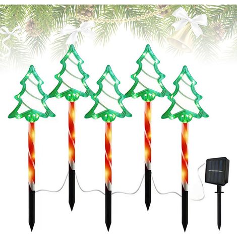 5er-Pack Solar-Weihnachtsdekorationen für den Außenbereich – wetterfeste, solarbetriebene Weihnachtsbeleuchtung mit LED und 8 Beleuchtungsmodi für Garten, Hof, Rasen, Gehweg (Weihnachtsbaum) [Energiek (1/5)