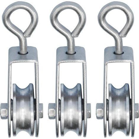 Lot de 3 mini poulies avec roulements à billes – Charge 30kg – Ø 28mm pour corde de 6mm – Acier galvanisé antirouille (1/4)