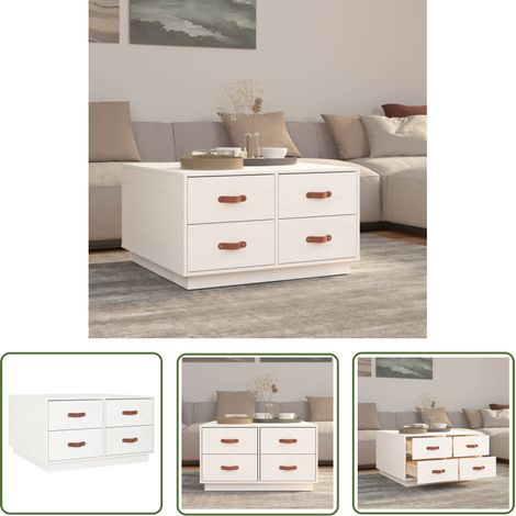 The Living Store Table basse Blanc 80x80x45 cm Bois massif de pin - Table Basse Blanche - Meuble Salle Séjour - Table D'appoint - Design Moderne - Bois Massif (1/5)