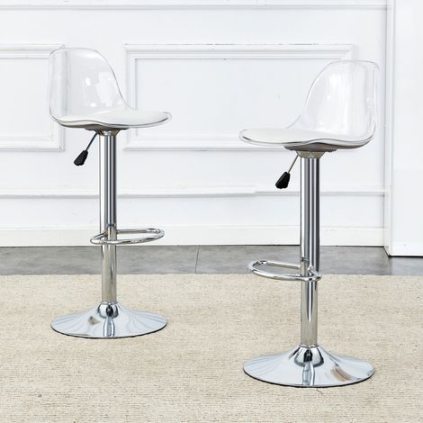 2 sgabelli da bar regolabili con schienale trasparente e gambe metalliche argentate (1/5)