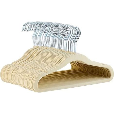 Lot de 50 cintres antidérapants en velours pour enfants et tout-petits, 29 cm, beige (1/4)