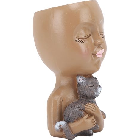 Pot de fleurs rigolo en forme de tête de fille, pot de fleurs décoratif innovant en résine pour plantes succulentes, idéal pour la maison, le bureau ou le café. (1/5)