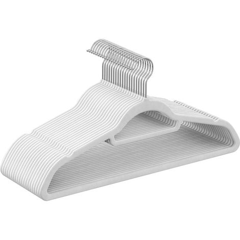 Cintre en Velours, Lot de 20, Antiglisse, Barre à Cravate, Crochet Pivotant 360°, Épaisseur 0,6 cm, Longueur 43,5 cm, pour Manteau, Robe, Pantalon, Blanc et Argent (1/5)