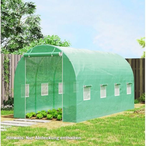 Bâche de serre 4 x 2 m en PE vert imperméable avec porte et 8 fenêtres OKWISH (1/5)