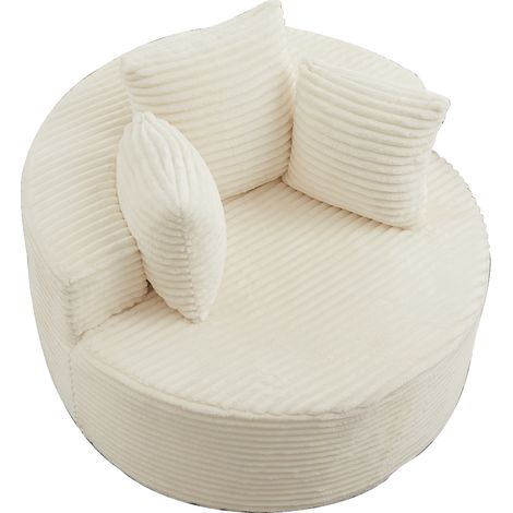 Fauteuil rond en velours côtelé avec trois coussins - diamètre 110 cm, design minimaliste (1/5)