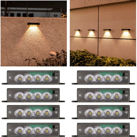 Lot de 8 appliques murales solaires d'extérieur, Étanche, Allumage/Extinction automatique, 4 LED (1/5)
