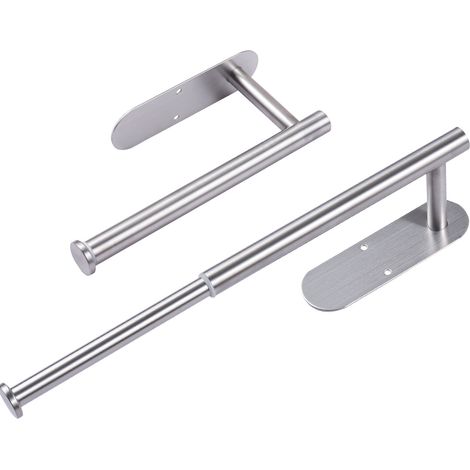 Porte-papier toilette Aoresac (lot de 2), antirouille, auto-adhésif ou à percer, télescopique, en acier inoxydable robuste, à fixer au mur ou sous un meuble de salle de bain, installation verticale ou (1/2)