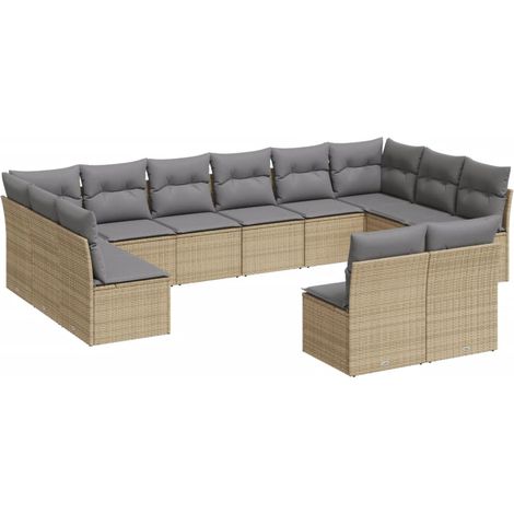 Salon de jardin avec coussins 12 pcs beige résine tressée (1/3)